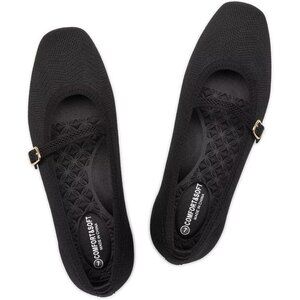 Frank Mully Mary Jane Women Black Mesh Slip on Square-Toe Ankle Strap Flat Shoes